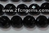 CAG8614 15.5 inches 14mm faceted round black agate gemstone beads