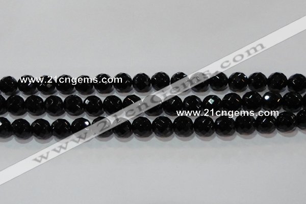 CAG8614 15.5 inches 14mm faceted round black agate gemstone beads