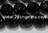 CAG8615 15.5 inches 16mm faceted round black agate gemstone beads