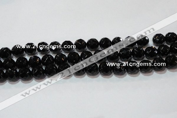 CAG8615 15.5 inches 16mm faceted round black agate gemstone beads