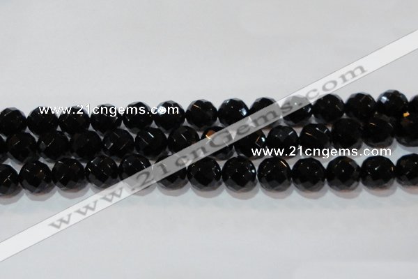 CAG8616 15.5 inches 18mm faceted round black agate gemstone beads