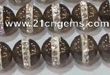 CAG8627 15.5 inches 12mm round grey agate with rhinestone beads