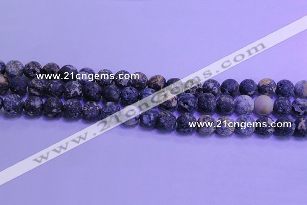 CAG8653 15.5 inches 10mm round matte blue ocean agate beads