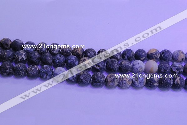 CAG8654 15.5 inches 12mm round matte blue ocean agate beads