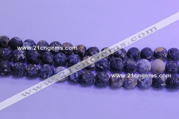 CAG8655 15.5 inches 14mm round matte blue ocean agate beads