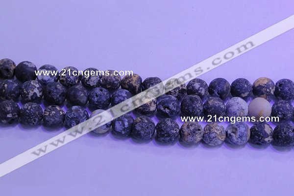 CAG8656 15.5 inches 16mm round matte blue ocean agate beads