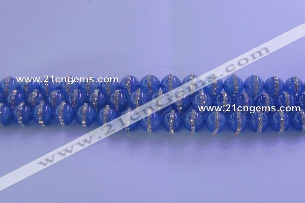 CAG8806 15.5 inches 8mm round agate with rhinestone beads