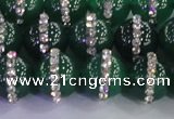 CAG8813 15.5 inches 12mm round agate with rhinestone beads