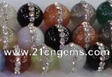 CAG8823 15.5 inches 12mm round agate with rhinestone beads