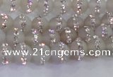 CAG8830 15.5 inches 6mm round matte agate with rhinestone beads