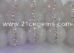 CAG8850 15.5 inches 6mm faceted round agate with rhinestone beads