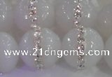 CAG8854 15.5 inches 14mm faceted round agate with rhinestone beads