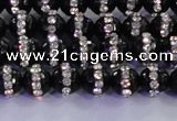 CAG8855 15.5 inches 6mm faceted round agate with rhinestone beads