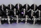 CAG8856 15.5 inches 8mm faceted round agate with rhinestone beads