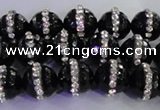 CAG8857 15.5 inches 10mm faceted round agate with rhinestone beads