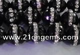 CAG8858 15.5 inches 12mm faceted round agate with rhinestone beads