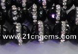 CAG8859 15.5 inches 14mm faceted round agate with rhinestone beads