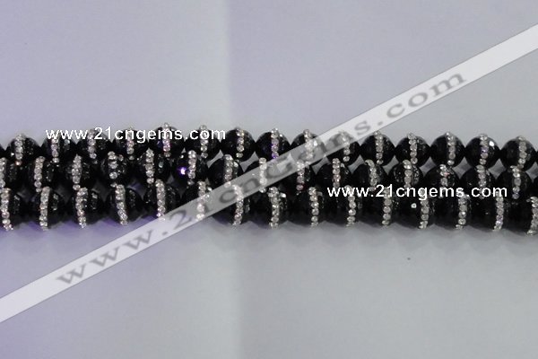 CAG8859 15.5 inches 14mm faceted round agate with rhinestone beads