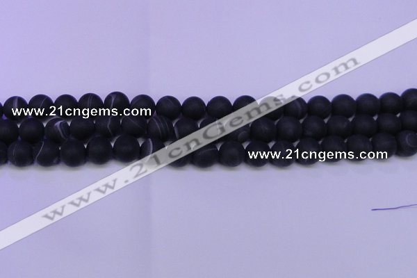 CAG8872 15.5 inches 8mm round matte black line agate beads