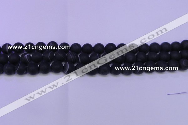 CAG8873 15.5 inches 10mm round matte black line agate beads