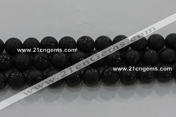 CAG8922 15.5 inches 12mm round matte black agate beads wholesale