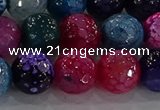 CAG8946 15.5 inches 8mm faceted round fire crackle agate beads