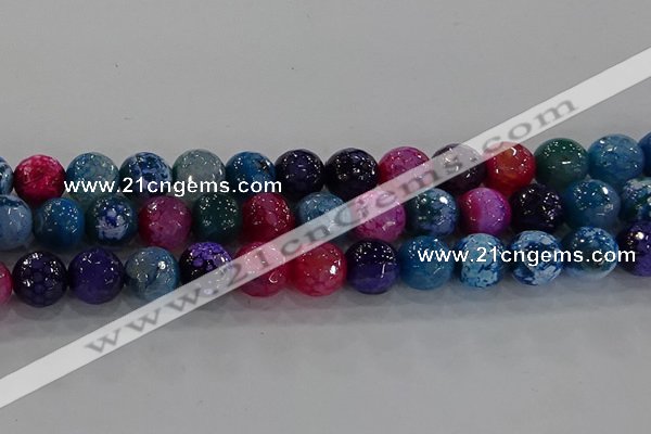 CAG8946 15.5 inches 8mm faceted round fire crackle agate beads