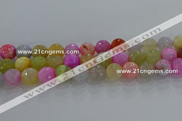 CAG8951 15.5 inches 12mm faceted round fire crackle agate beads