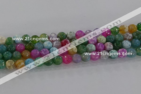 CAG8956 15.5 inches 8mm faceted round fire crackle agate beads