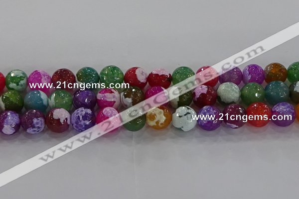 CAG8958 15.5 inches 12mm faceted round fire crackle agate beads