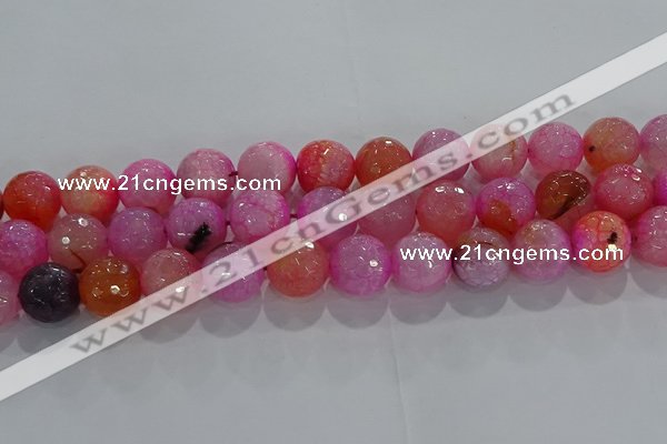 CAG8966 15.5 inches 12mm faceted round fire crackle agate beads