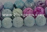 CAG8980 15.5 inches 8mm faceted round fire crackle agate beads