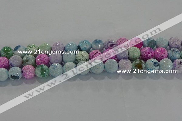 CAG8980 15.5 inches 8mm faceted round fire crackle agate beads