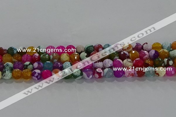 CAG8987 15.5 inches 6mm faceted round fire crackle agate beads