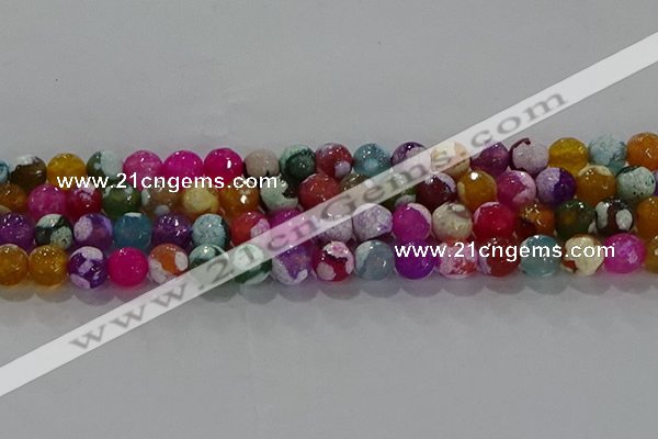 CAG8988 15.5 inches 8mm faceted round fire crackle agate beads