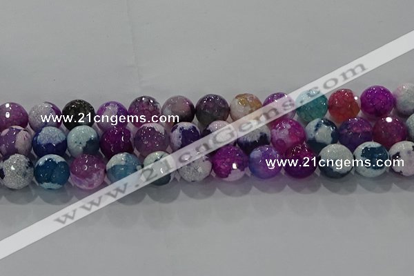 CAG8990 15.5 inches 12mm faceted round fire crackle agate beads