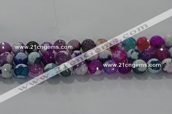 CAG8991 15.5 inches 14mm faceted round fire crackle agate beads