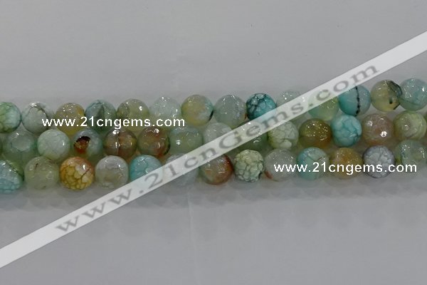 CAG8995 15.5 inches 8mm faceted round fire crackle agate beads