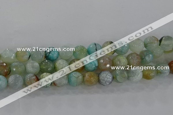 CAG8996 15.5 inches 10mm faceted round fire crackle agate beads