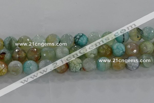 CAG8998 15.5 inches 14mm faceted round fire crackle agate beads