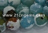 CAG9004 15.5 inches 14mm faceted round fire crackle agate beads