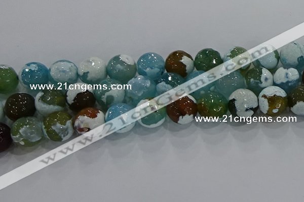 CAG9004 15.5 inches 14mm faceted round fire crackle agate beads