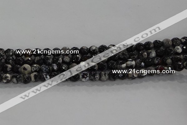 CAG9028 15.5 inches 4mm faceted round fire crackle agate beads