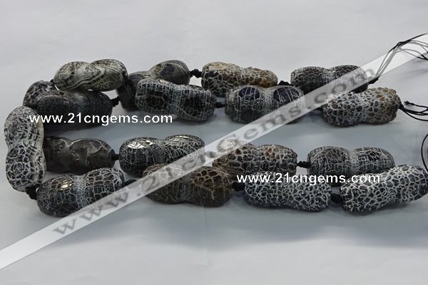 CAG9072 15.5 inches 16*40mm peanut-shaped fire crackle agate beads