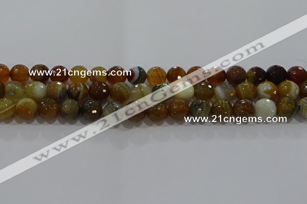 CAG9214 15.5 inches 10mm faceted round line agate gemstone beads