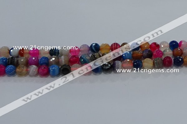 CAG9257 15.5 inches 8mm faceted round line agate beads wholesale