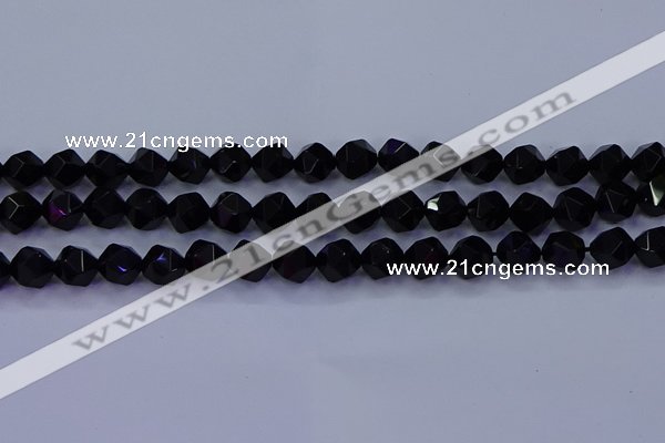 CAG9352 15.5 inches 8mm faceted nuggets black agate beads