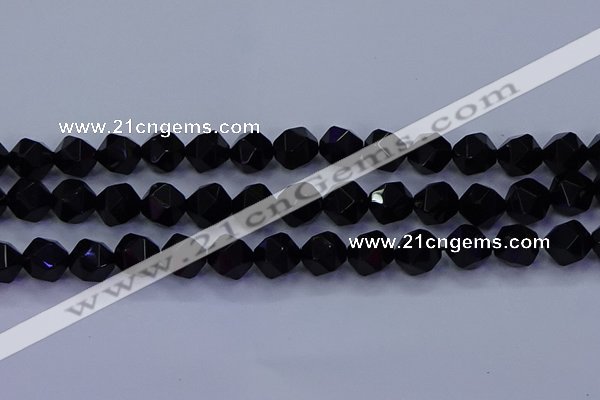 CAG9354 15.5 inches 12mm faceted nuggets black agate beads