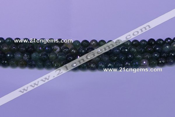 CAG9362 15.5 inches 8mm faceted round moss agate beads wholesale