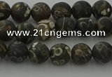 CAG9381 15.5 inches 6mm round matte turritella agate beads